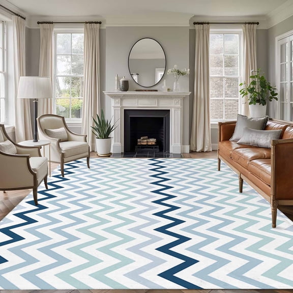 Abstract Gradient 8'x10' Large Area Rug for Living Room Sectional Sofa, Stripes Grey Brown Ombre Chevron Wave Washable Non Slip Low Pile Rectangle Area Rug