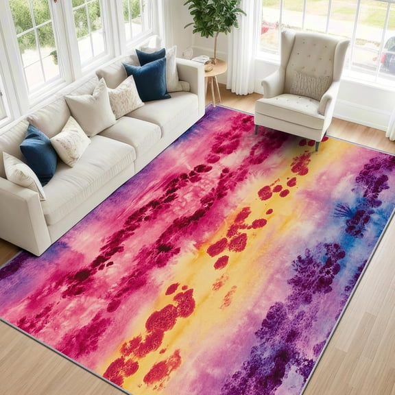 Abstract Gradient Area Rugs, Rainbow Colorful Art Carpet, Washable Non Slip Low Pile Soft Rug for Living Room Bedroom Decor Mat 2x3ft