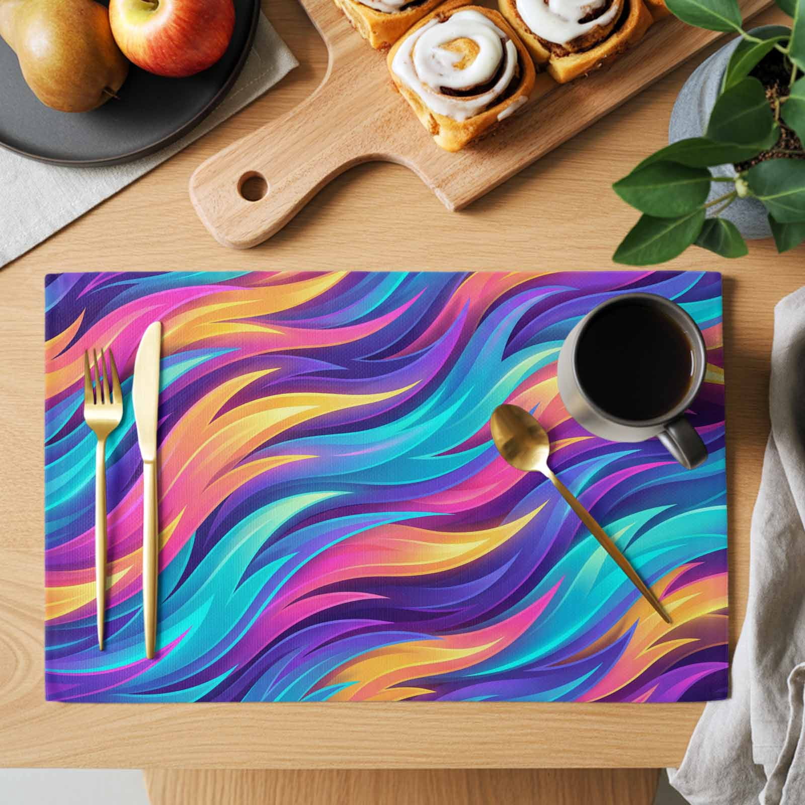 Abstract Gradient Art Placemats Set of 2, Blue Purple Yellow Ombre ...