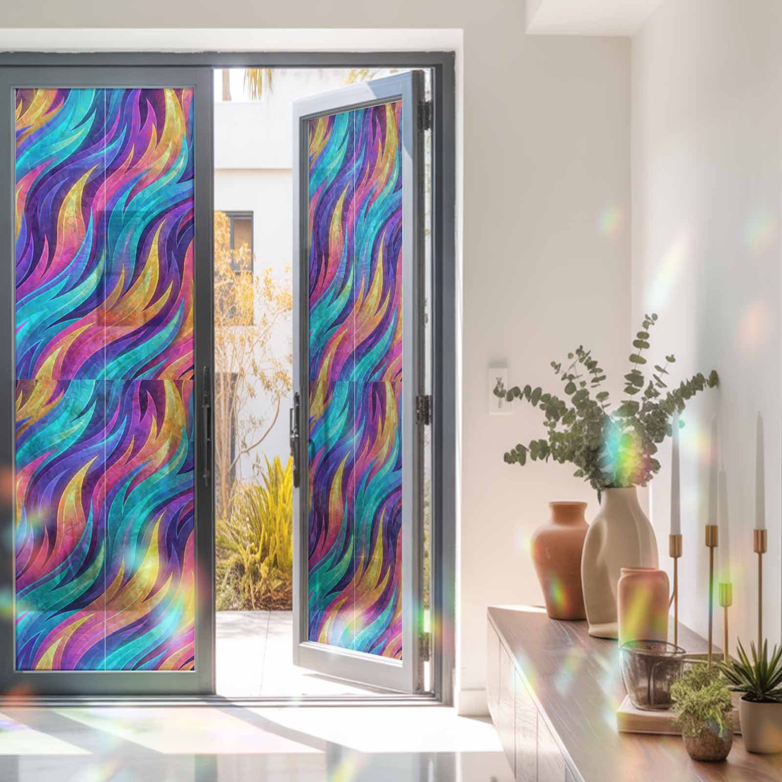 Abstract Gradient Art Window Privacy Film Blue Purple Yellow Ombre ...