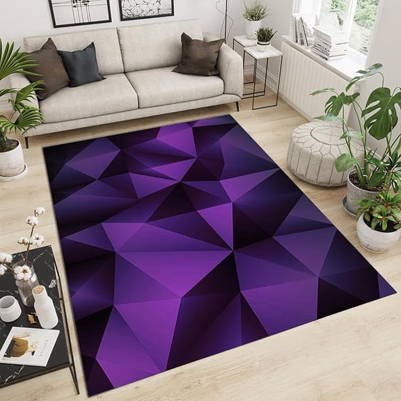 Abstract Gradient Black And Purple Geometric Triangle Pattern Area Rugs, Modern Irregular Line Art Decorative Rug, For Living Room Bedroom Dining Room Office 5'3" x 6'7"