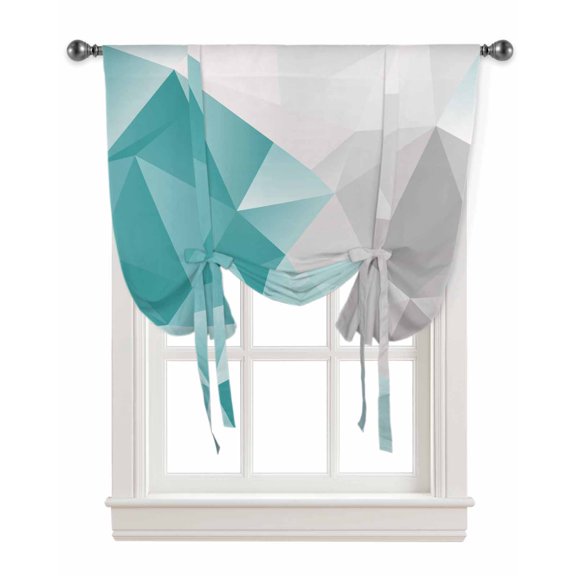 Abstract Gradient Blue Gray Triangle Window Curtains Tie Up Curtains for Kitchen Living Room Adjustable Rod Pocket Valances