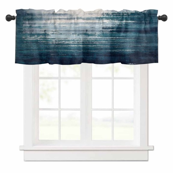 Abstract Gradient Blue White Valances for Windows Nature Minimalist Geometric Rod Pocket Curtain Valance Window Treatment Short Curtains for Kitchen Living Room, 60"x18"