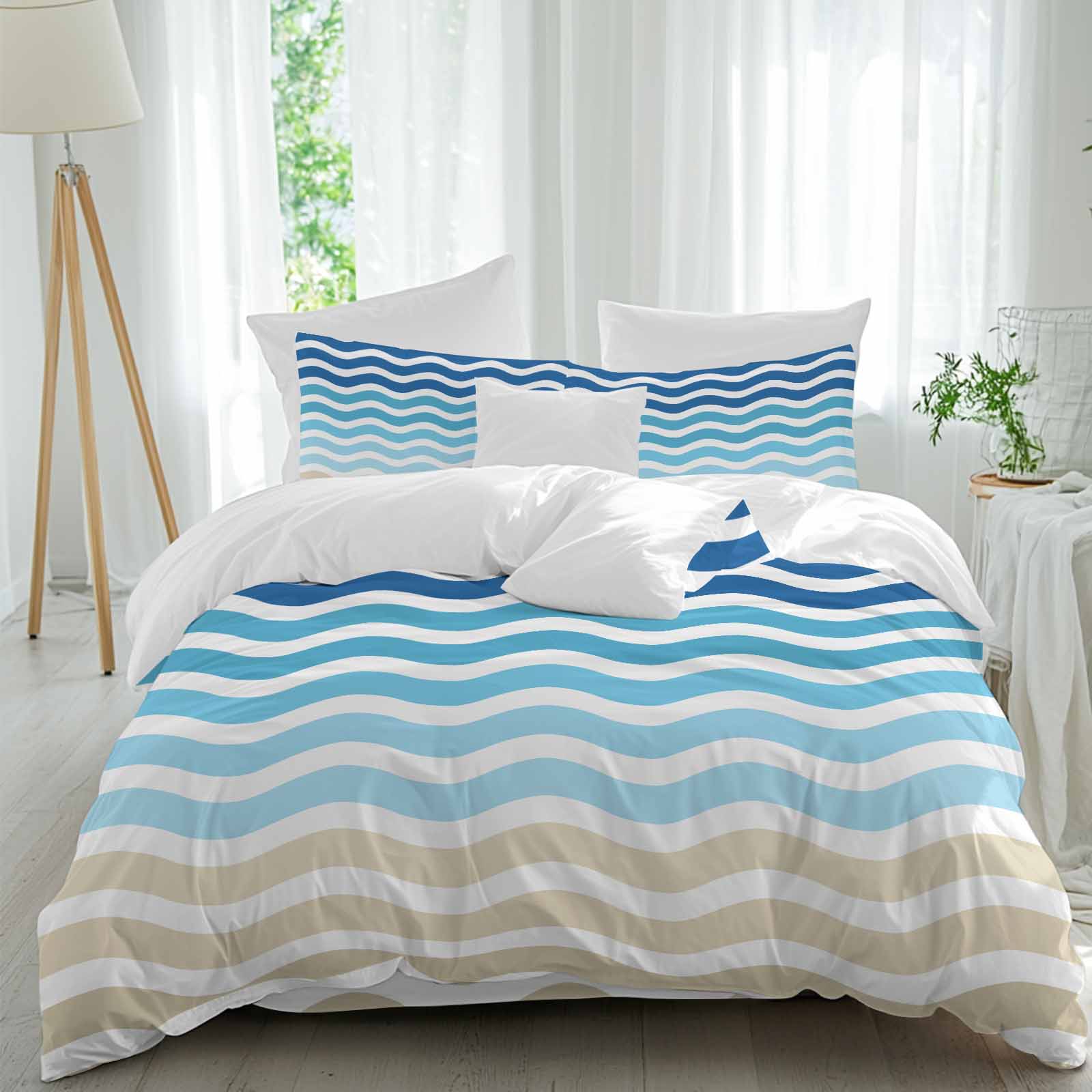 Abstract Gradient Duvet Cover Set Full Size, Waves Blue Khaki Water ...