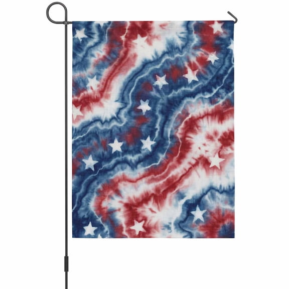 Abstract Gradient Garden Flag 12 x 18 Inches, Red Blue Tie-dye Stars U.S. Flag Weather Proof Outdoor Patio Flags Double Sided Small Garden Decoration for Yard Outside Home