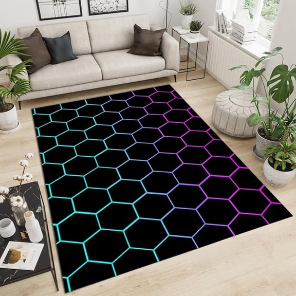 Abstract Gradient Geometric Honeycomb Area Rug, Non Slip Noise Reduction Kids Rugs, Machine Washable Durable Carpet For Indoor Bedroom Living Room Office Decor Rug 2x3ft