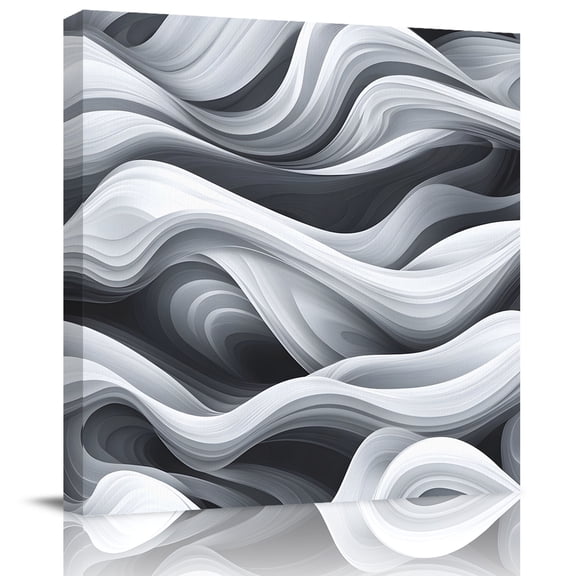 Abstract Gradient Gray White Water Ripple Canvas Artwork Painting Art, Geometric Art Square Framed Wall Decorations Prints Picture for Bedroom Kitchen Living Room, 8x8 in
