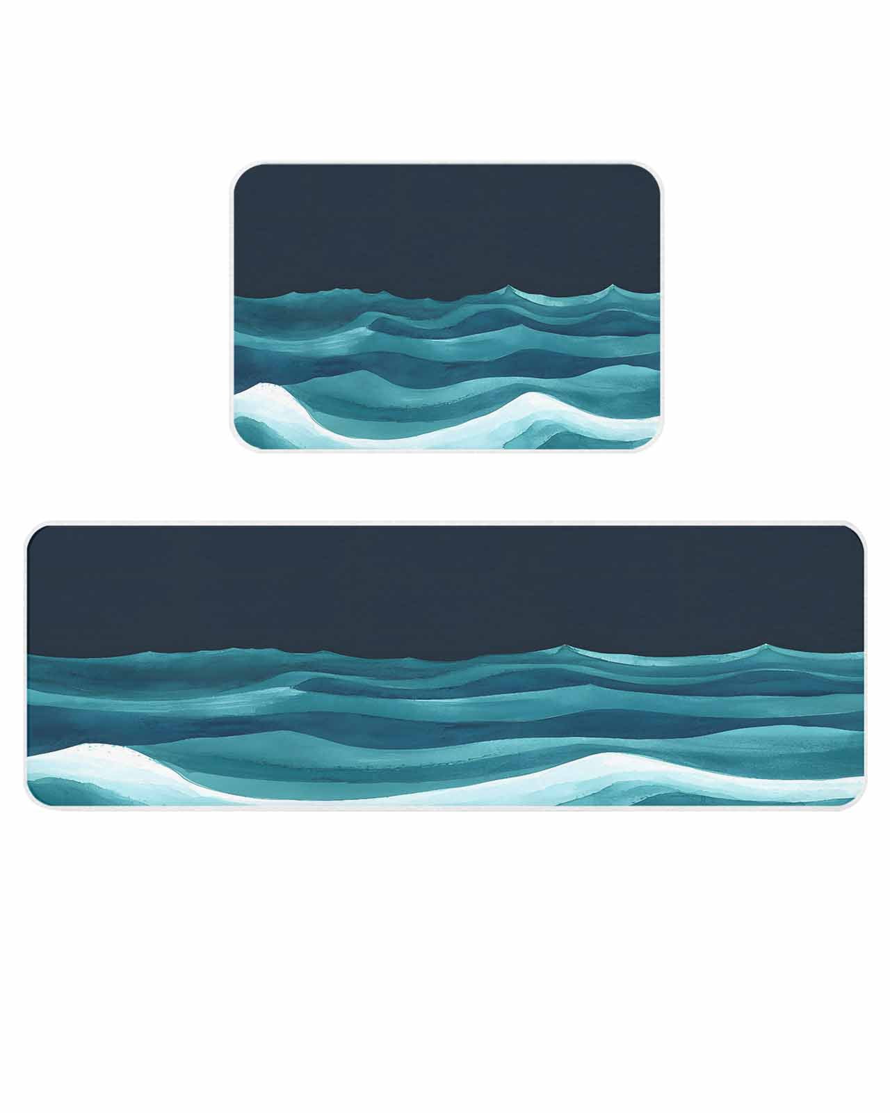 Mat Ripple Abstract Gradient Kitchen Mats for Floor 2 Piece, Water Ripple Teal ...