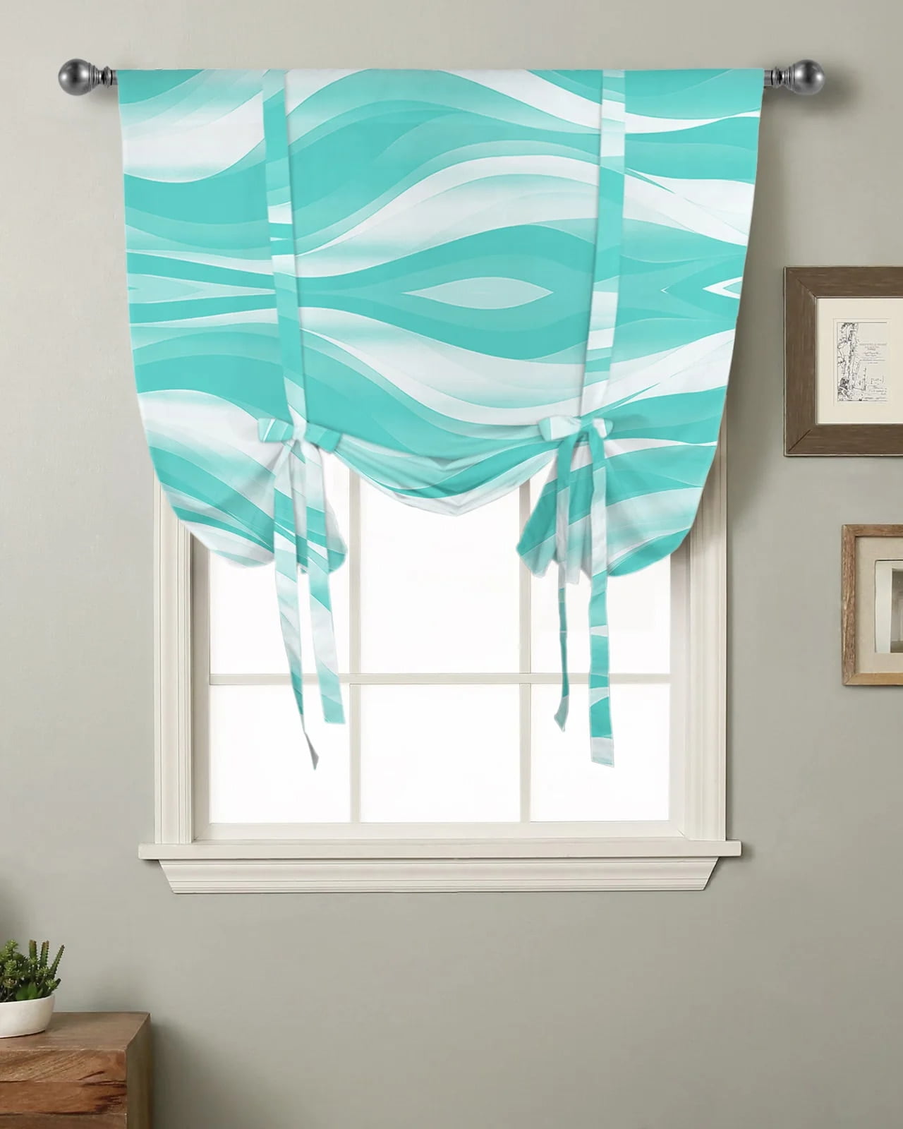 Abstract Gradient Line Color Block Twisted Green Kitchen Short Window