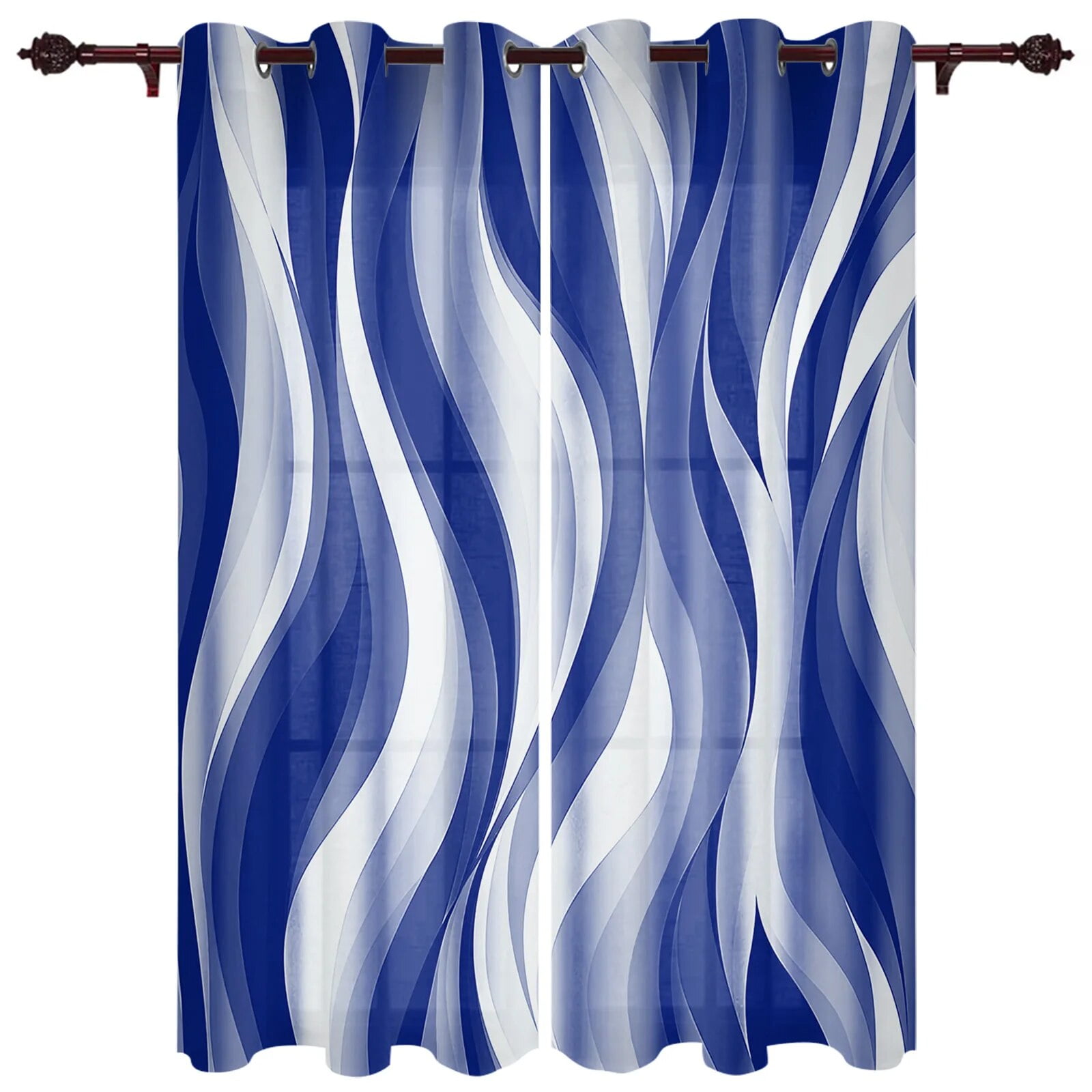 Abstract Gradient Lines Blue Window Curtain Living Room Luxury Valance Curtain for Bedroom chen