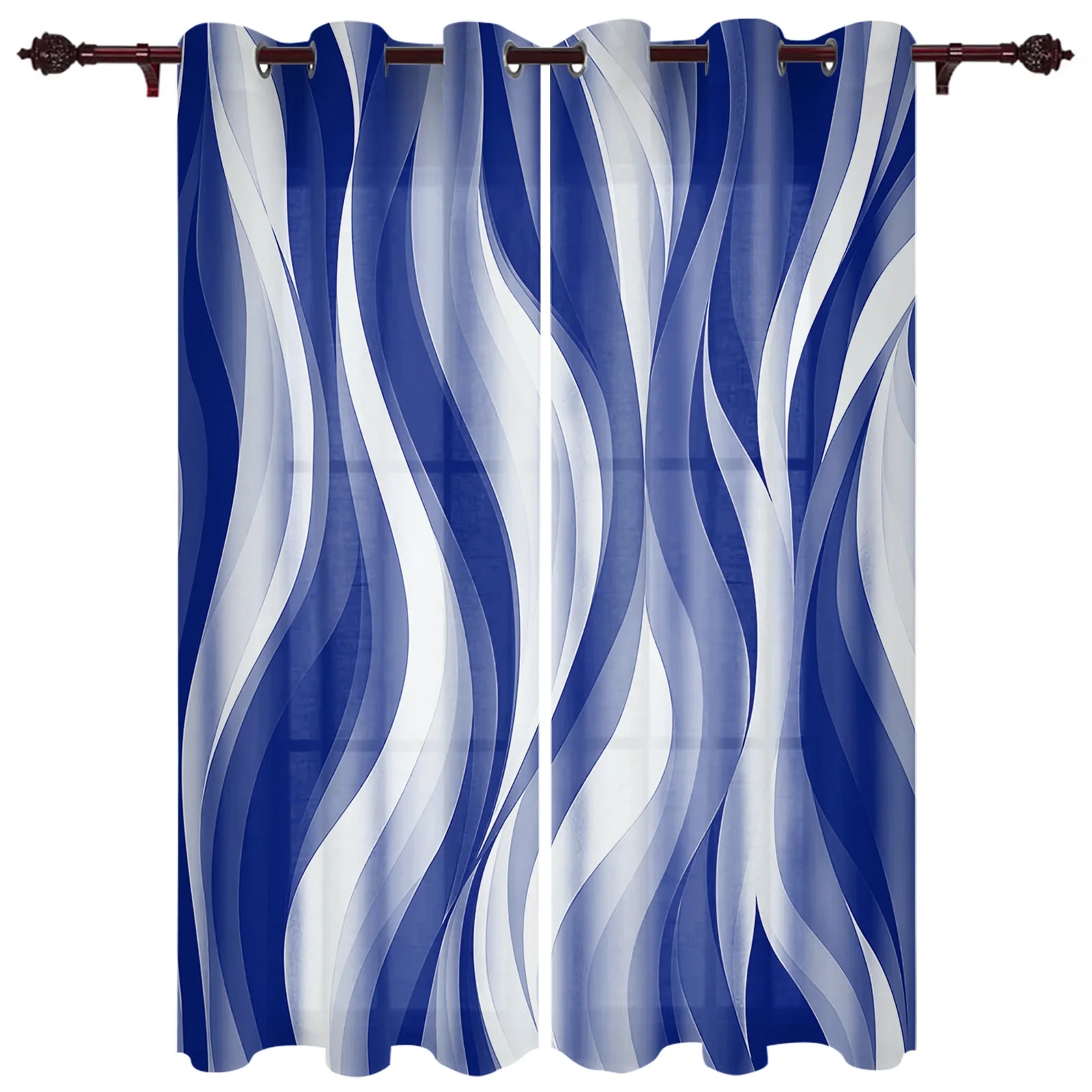 Abstract Gradient Lines Blue Window Curtain Living Room Luxury Valance