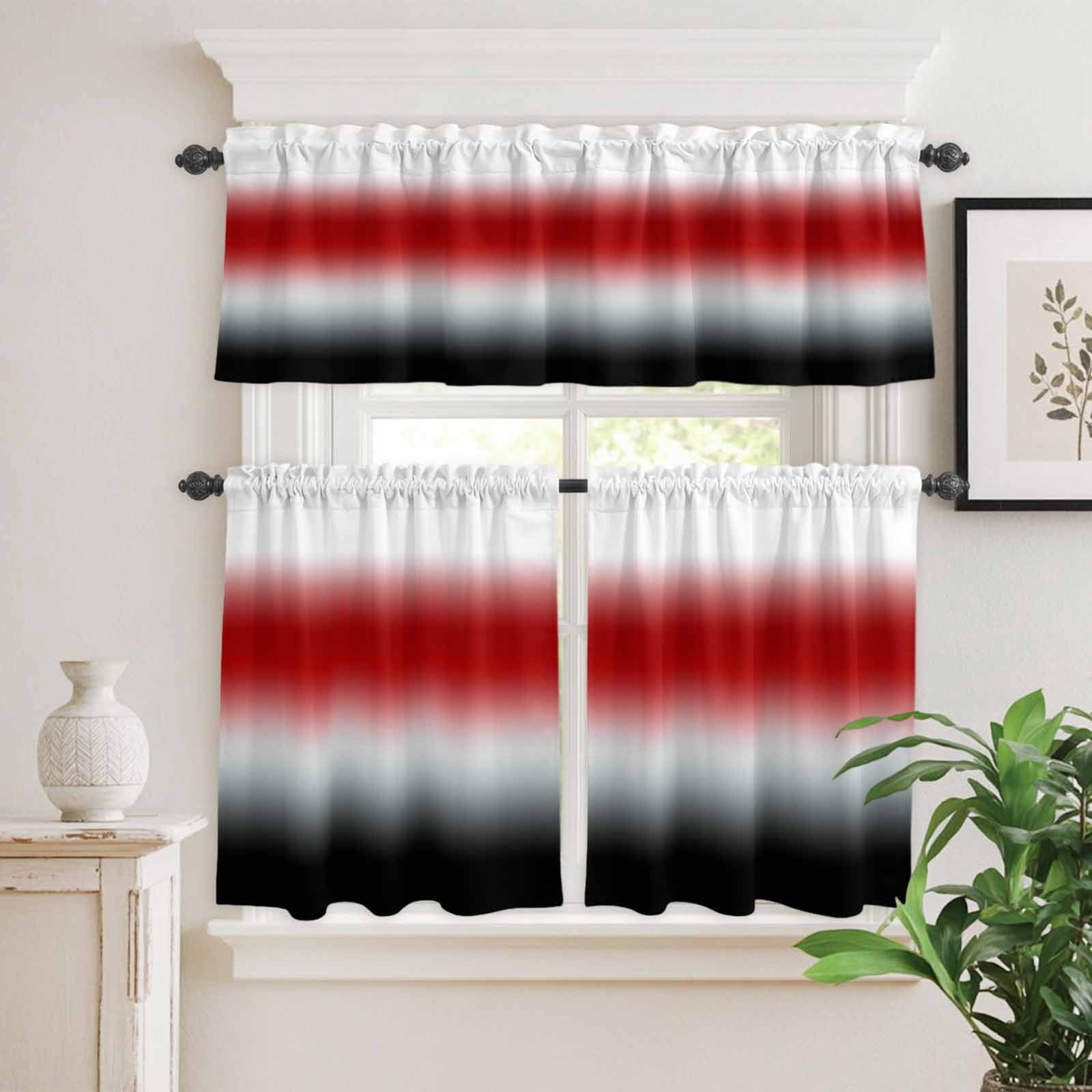 Abstract Gradient Minimalist Style Curtain Tier and Valance Set 3 Piece ...