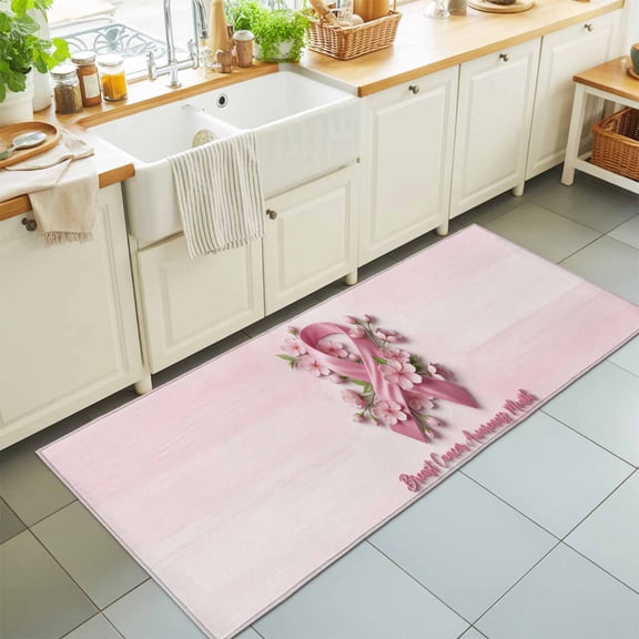 Abstract Gradient Pink Rectangle Area Rug 2x6ft,Living Room Rug Non-Slip Washable Circle Rugs Pad,Caring for Breast Cancer Soft Floor Carpet for Bedroom Dining Room