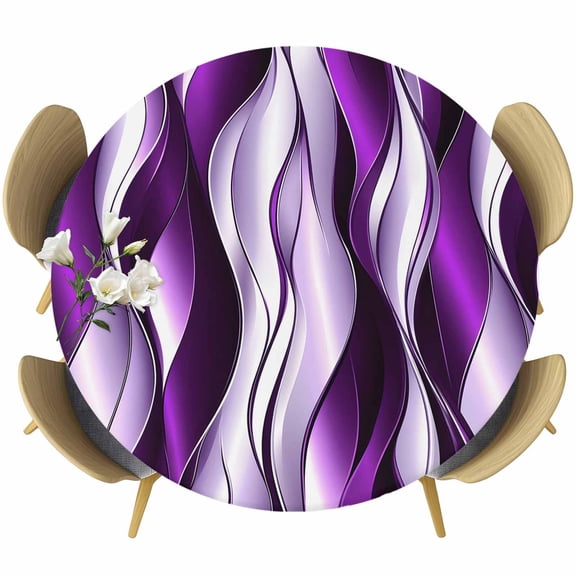 Abstract Gradient Purple Line Fitted Round Tablecloths Table Covers 55"-60",Waterproof Table Cloth for Kitchen Holiday Party Tables Decor