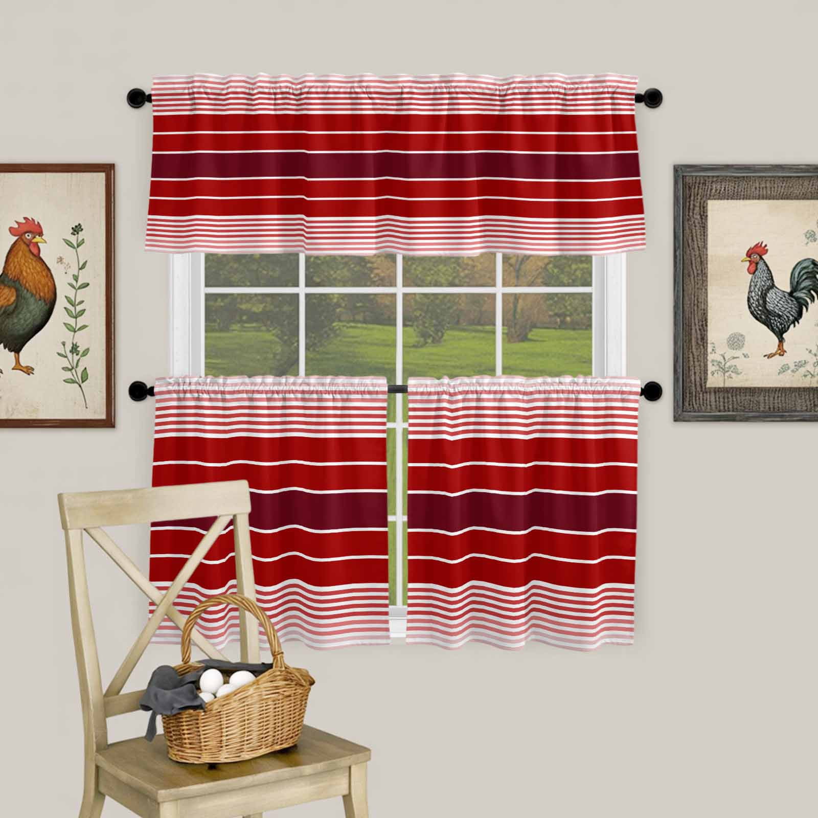 Abstract Gradient Red White Stripes Curtain Tier and Valance Set 3 ...