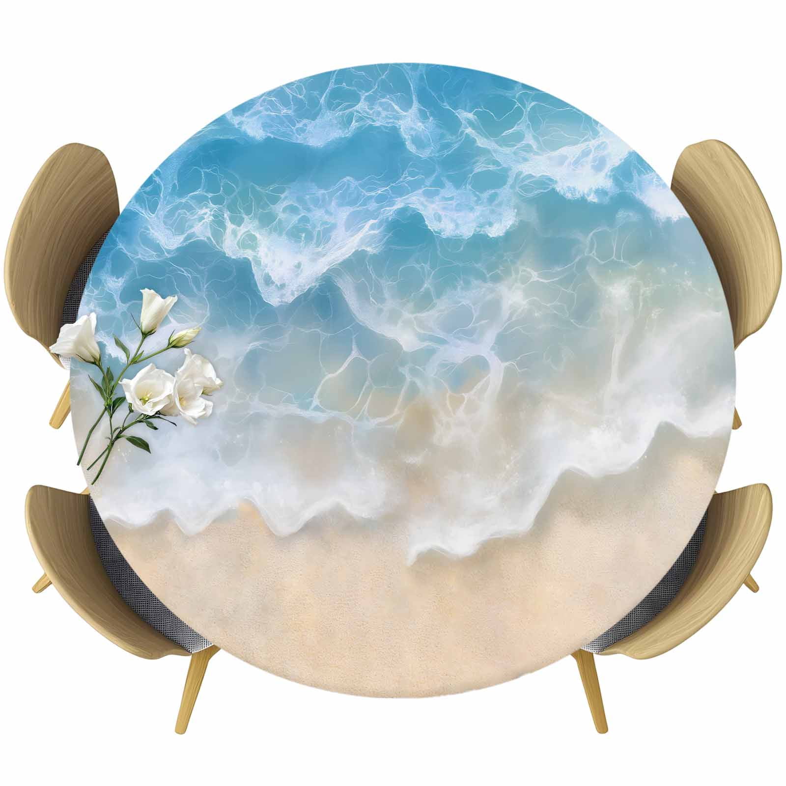Abstract Gradient Round Fitted Tablecloth with Elastic Edge, Beach Blue ...