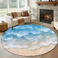 thumbnail image 1 of Abstract Gradient Round Living Room Rugs 8 ft, Beach Blue Water Ripple Scenery Washable Large Area Rug with Non-Slip Sturdy Edge Binding Round Carpet for Dining Room Kitchen Office, 1 of 9