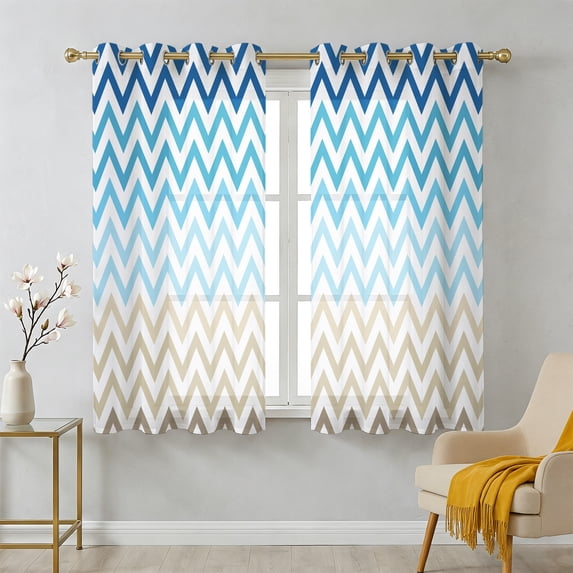 Abstract Gradient Sheer Curtains 54 Inch Long 2 Panels, Stripes Blue ...