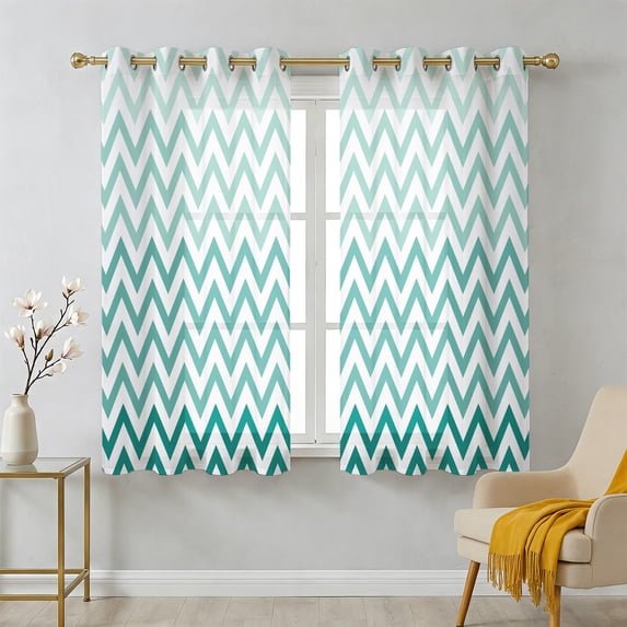Abstract Gradient Sheer Curtains 54 Inch Long 2 Panels, Stripes Green ...