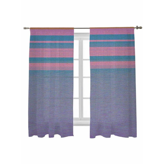 Abstract Gradient Sheer Curtains 72 Inch Long 2 Panels, Stripe Texture Purple Pink Light Filtering Rod Pocket Semi Sheer Curtains, Sheer Voile Drapes for Living Room Bedroom, 52"x72"