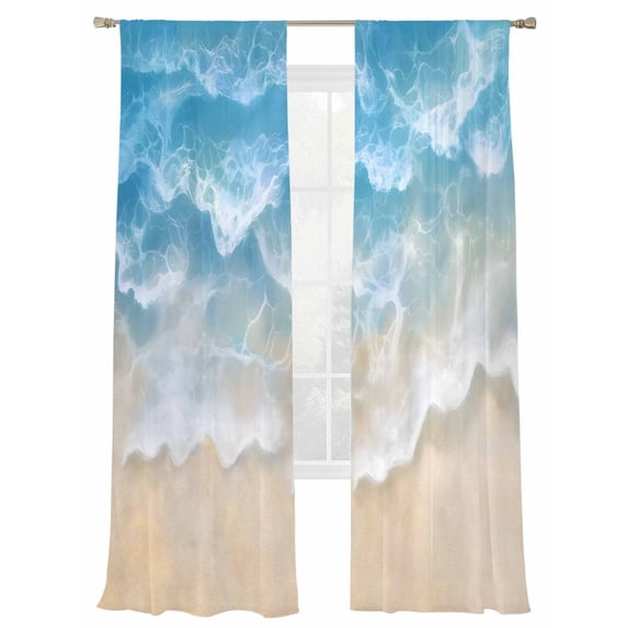 Abstract Gradient Sheer Curtains 96 Inch Long 2 Panels, Beach Blue Water Ripple Scenery Light Filtering Rod Pocket Curtains, Sheer Voile Drapes for Living Room Bedroom, 52"x96"