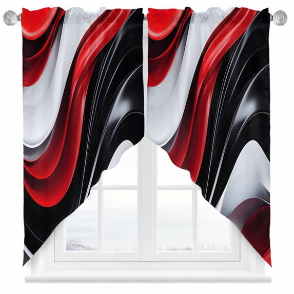 Abstract Gradient Stitching Swag Curtain Valance for Windows, Black Gary Red Water Ripple Window Treatments Short Swag Topper for Kitchen Windows Bathroom Bedroom, 36"x36"
