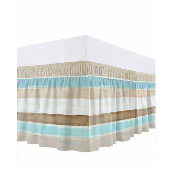 Abstract Gradient Stripe Bed Skirt King Size 18" Drop Brown Teal Watercolor Ruffled Wrap Around Bed Skirts Adjustable Elastic Bedskirt Dust Ruffle for King Size Bed