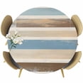 thumbnail image 1 of Abstract Gradient Stripe Round Fitted Table Cover Brown Blue Watercolor Waterproof Table Cloth with Elastic Edge Wipeable Tablecloth for Picnic Camping Party Fits 45"-54" Diameter, 1 of 8