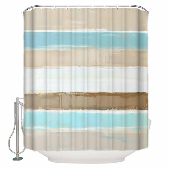 Abstract Gradient Stripe Shower Curtain, 72" x 72", Brown Teal Watercolor Waterproof Bathroom Curtain Washable Shower Curtain Set with 12 Hooks