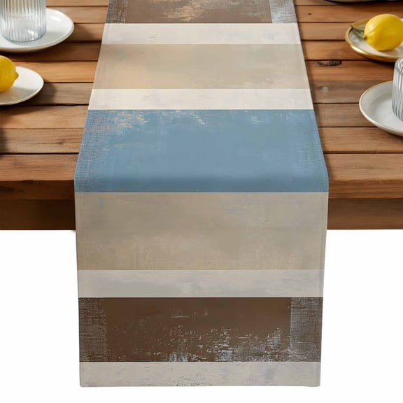 Abstract Gradient Stripe Table Runner, Brown Blue Watercolor Kitchen Table Runners Dress Scarves for Table Decorations Party/Restaurant/Indoor Outdoor Use, 13x72in