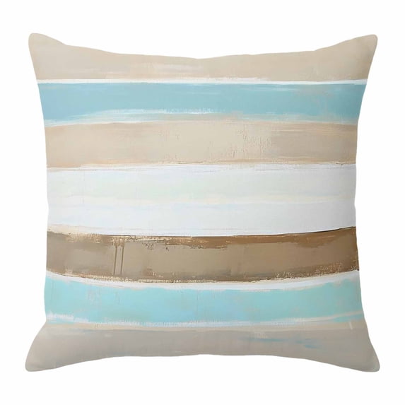 Abstract Gradient Stripe Throw Pillow Cover Brown Teal Watercolor Cotton Linen Cushion Cover Throw Pillow Case with Invisible Zipper for Couch Sofa Bed Chair Car 18x18 Inch