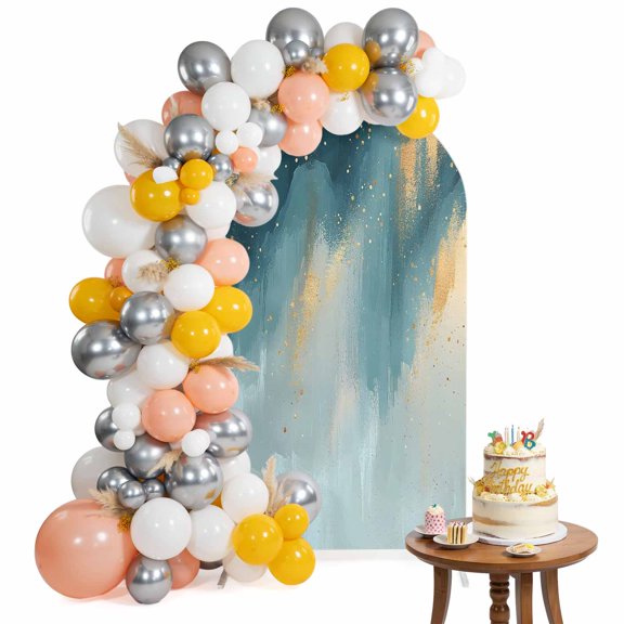 Abstract Gradient Teal Gold Arch Backdrop Cover 4FT Shinny Gold Geometric Lines Spandex Fitted Arch Covers Stretchy Backdrop Decoration for Wedding Birthday Graduation Party