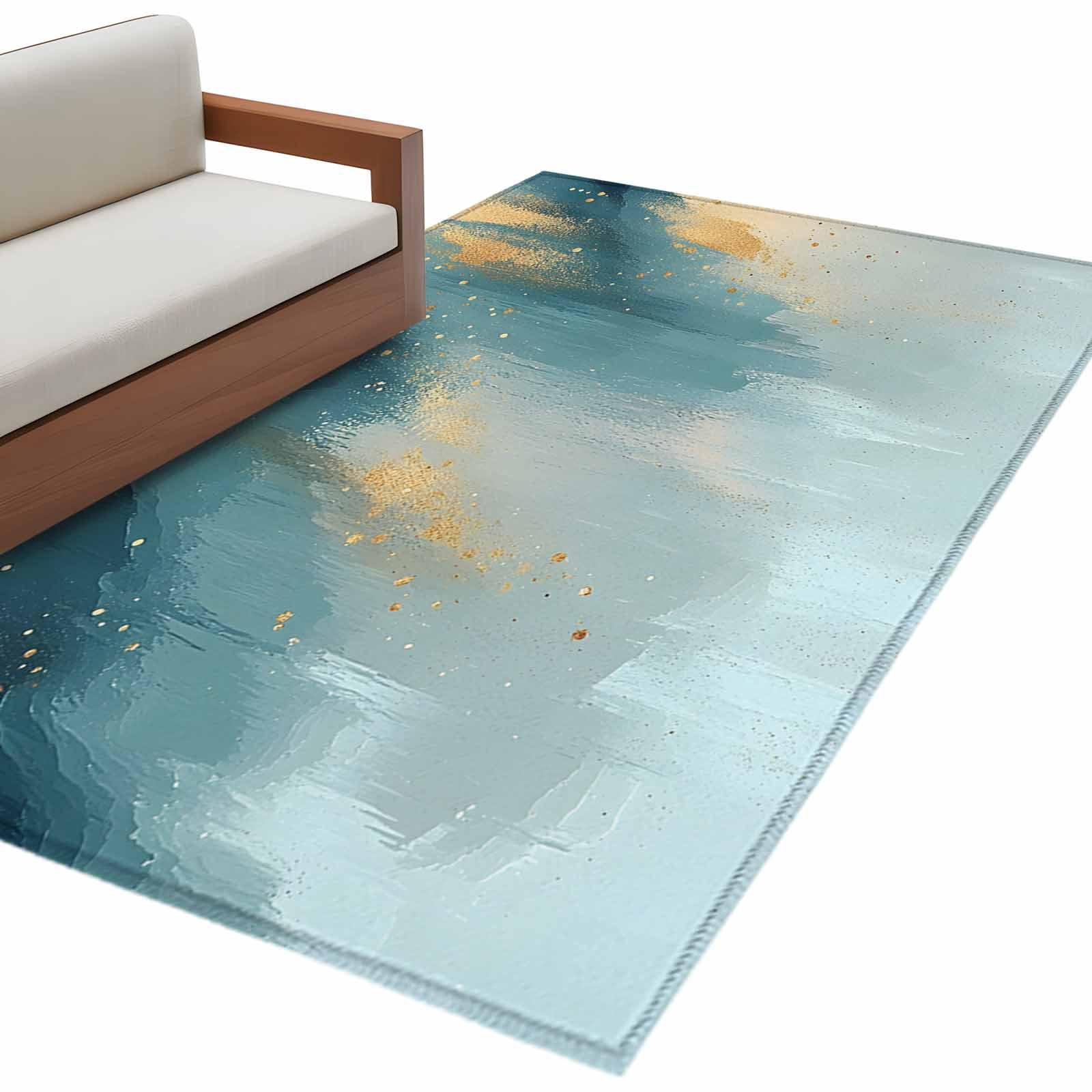 Abstract Gradient Teal Gold Area Rug 2.7x5ft Shinny Gold Geometric ...