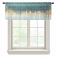 thumbnail image 1 of Abstract Gradient Teal Gold Semi Sheer Valance Curtains Shinny Gold Geometric Voile Valances Curtain Rod Pocket Small Window Treatment for Kitchen Bathroom Cafe 60"x18", 1 of 9