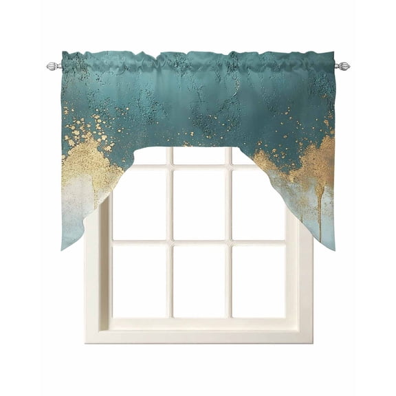 Abstract Gradient Teal Gold Swag Valances for Windows 56 x 36 Shinny Gold Geometric Rod Pocket Light Filtering Window Topper for Kitchen Bathroom Bedroom Living Room