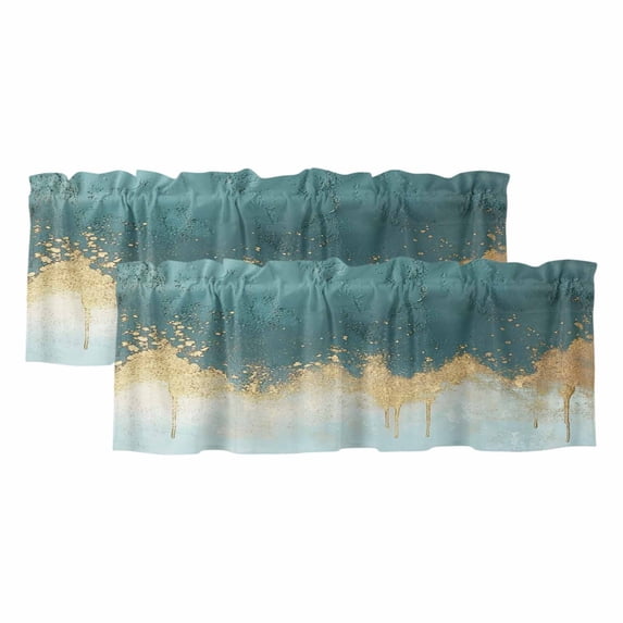 Abstract Gradient Teal Gold Window Valance, Shinny Gold Geometric 2 ...