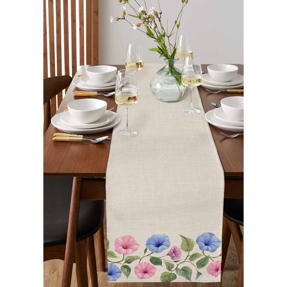 Abstract Gradient Turquoise Stripe Table Runner 13x36in Non-Slip Cotton Linen Table Runners, Modern Watercolor Striped Dresser Scarves TableRunner for Dinner Kitchen Dining Wedding Party