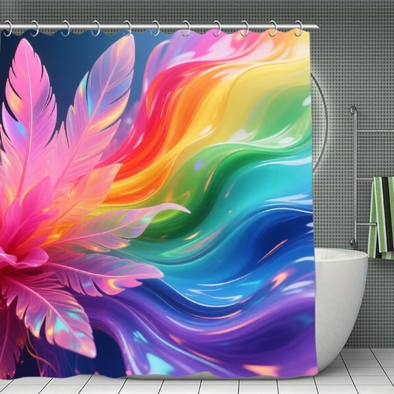 Abstract Gradients Ocean Rainbow Trail Print Shower Curtain,Modern Fabric Waterproof Shower Curtain Set with Hooks 70.8×70.8Inch (180×180cm)