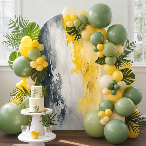 Abstract Graffiti Arch Backdrop Cover, 5FT, Grey Yellow Oil Painting Style Spandex Arch Covers Double-Sided Backdrop for Wedding Birthday Party Photo Background Decoration