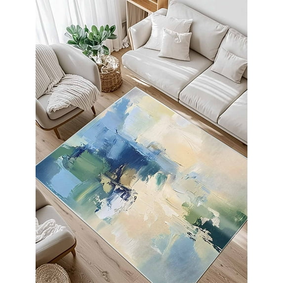 Abstract Graffiti Area Rug for Bedroom 4x6 Ft Blue Beige Oil Painting Theme Super Soft fuzzy Throw Rug Non-Slip Fluffy Plush Indoor Floor Carpet for Living Room Nursery Home Decor