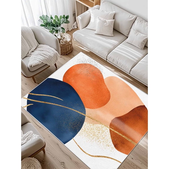 Abstract Graffiti Area Rug for Bedroom 4x6 Ft Vintage Gold Orange Blue Shape Modern Super Soft fuzzy Throw Rug Non-Slip Fluffy Plush Indoor Floor Carpet for Living Room Nursery Home Decor