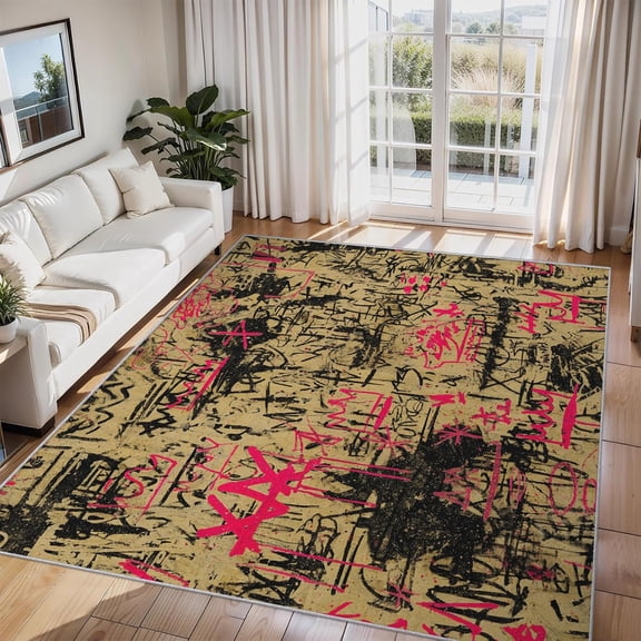 Abstract Graffiti Area Rug Street Art Design Carpet Washable Non Slip Soft Living Room Bedroom Entrance Mat 2x3ft