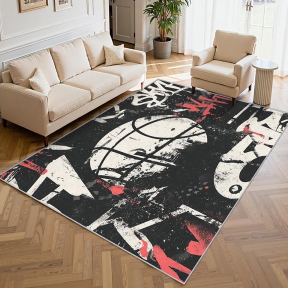 Abstract Graffiti Area Rugs, Multicolor Hip Hop Street Art Pattern Carpet, Washable Non Slip Low Pile Soft Rug for Living Room Bedroom Decor Mat 5x8ft