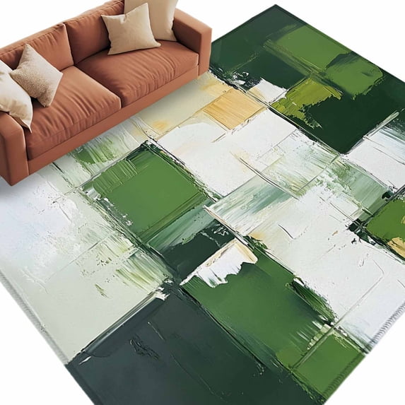 Abstract Graffiti Area Rug 8x10ft Beige Green Geometric Wash Non-Slip Washable Square Rugs Soft Felt Indoor Floor Mat for Bedroom Kitchen Living Room Bathroom