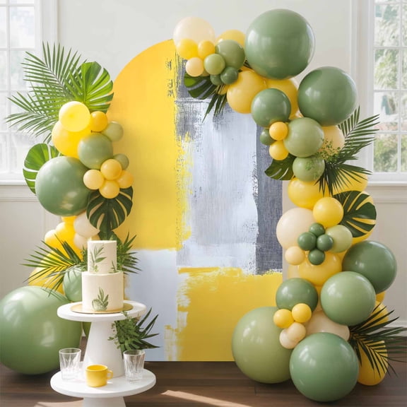 Abstract Graffiti Art Arch Backdrop Cover, 6FT, Vintage Yellow Gary Street Art Spandex Arch Covers Double-Sided Backdrop for Wedding Birthday Party Photo Background Decoration