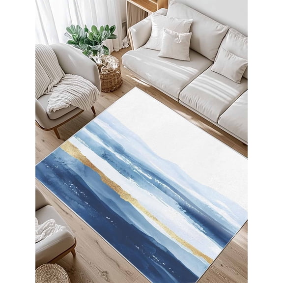 Abstract Graffiti Art Area Rug for Bedroom 2.7x5 Ft Watercolor Blue Gold Street Art Super Soft fuzzy Throw Rug Non-Slip Fluffy Plush Indoor Floor Carpet for Living Room Nursery Home Decor