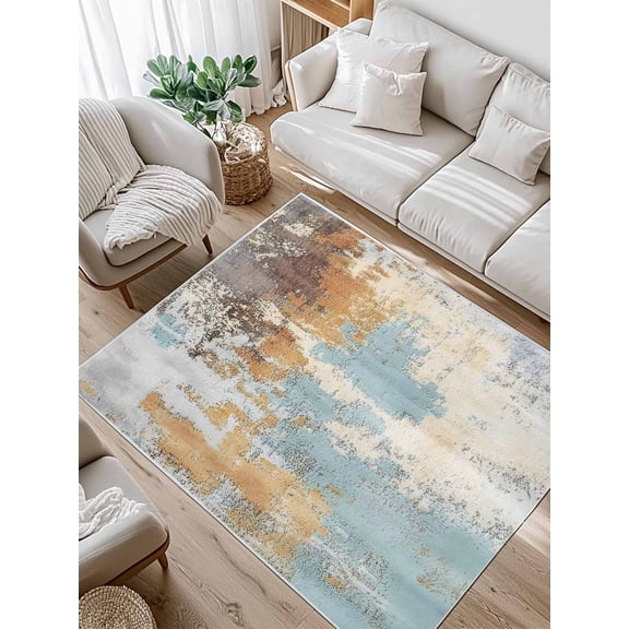Abstract Graffiti Art Area Rug for Bedroom 4x6 Ft Brown Blue Street Theme Super Soft fuzzy Throw Rug Non-Slip Fluffy Plush Indoor Floor Carpet for Living Room Nursery Home Decor