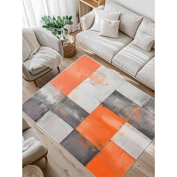 Abstract Graffiti Art Area Rug for Bedroom 4x6 Ft Orange Gary Color Stitching Super Soft fuzzy Throw Rug Non-Slip Fluffy Plush Indoor Floor Carpet for Living Room Nursery Home Decor