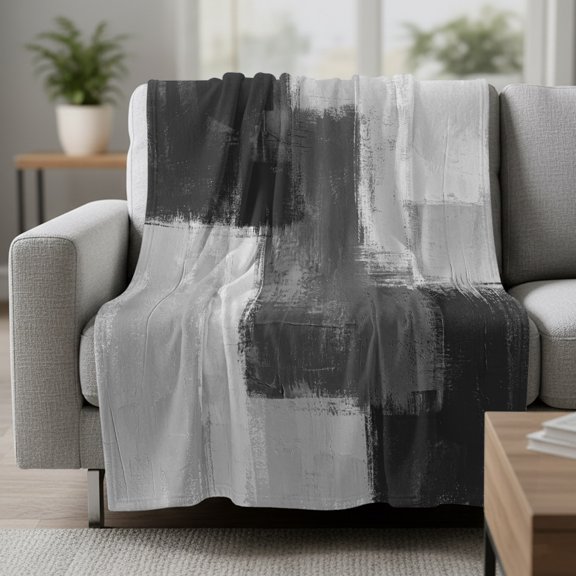 Abstract Graffiti Art Fleece Throw Blanket Black Grey Geometric Painting Texture Ultra Soft Fuzzy Cozy Flannel Throw Blanket for Couch Sofa Bed Car Travel, Ideal Gifts 30x40 Inches