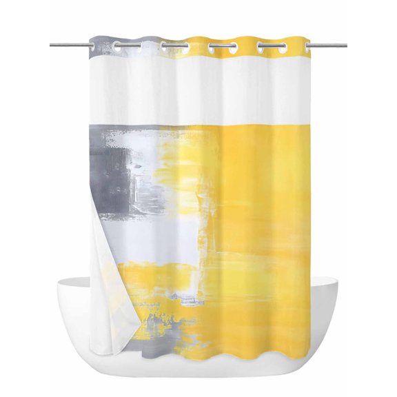 Abstract Graffiti Art No Hook Shower Curtain and Liner Set Retro Yellow Gary Street Art Shower Curtains with Snap-in Liner & See Through Top Window Hotel Style for Bathroom Decor 72x86 Inch